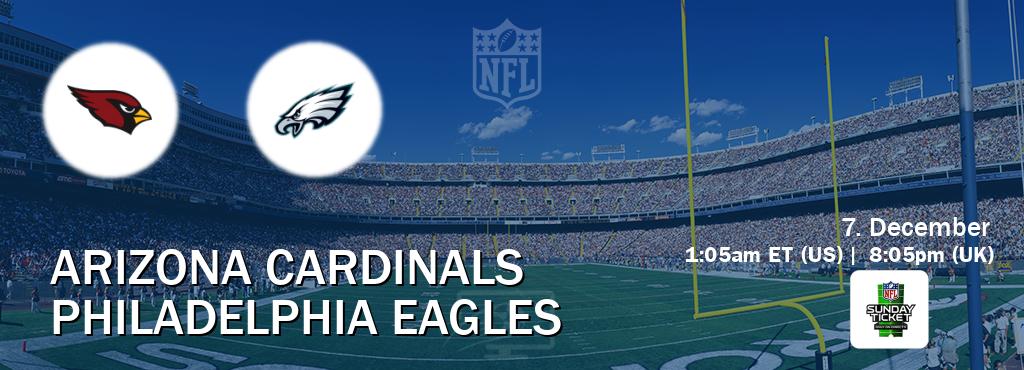 You can watch game live between Arizona Cardinals and Philadelphia Eagles on NFL Sunday Ticket(US).