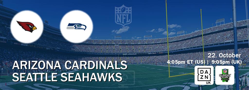 You can watch game live between Arizona Cardinals and Seattle Seahawks on DAZN UK(UK) and NFL Sunday Ticket(US).