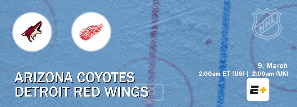 You can watch game live between Arizona Coyotes and Detroit Red Wings on ESPN+(US).