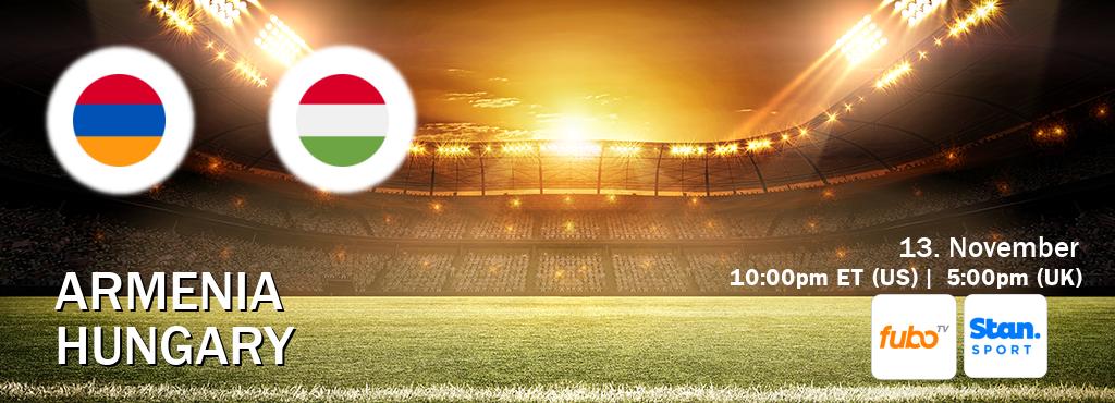 You can watch game live between Armenia and Hungary on fuboTV(US) and Stan Sport(AU). You can watch game live between Armenia and Hungary on fuboTV(US) and Stan Sport(AU).