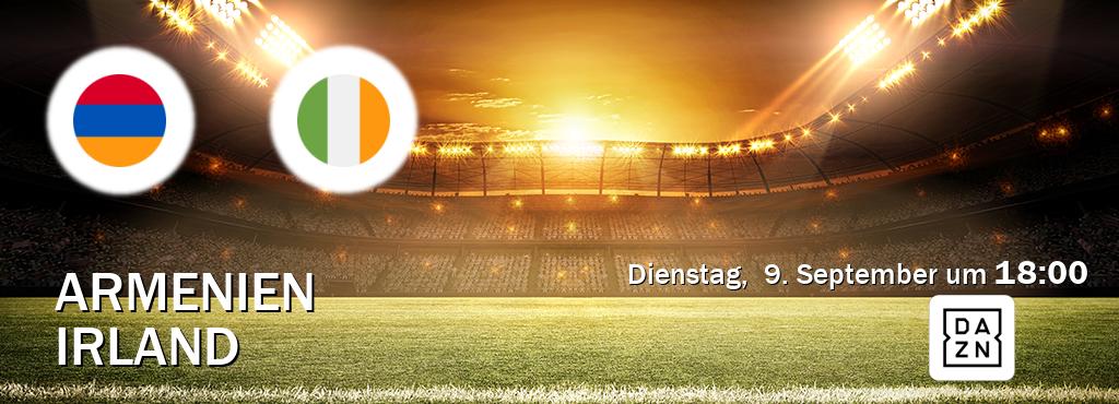 Das Spiel zwischen Armenien und Irland wird am Dienstag, 9. September um 18:00, live vom DAZN übertragen. Das Spiel zwischen Armenien und Irland wird am Dienstag, 9. September um 18:00, live vom DAZN übertragen.