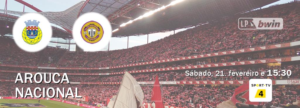 Jogo entre Arouca e Nacional tem emissão Sport TV 4 (sábado, 21. fevereiro e  15:30).