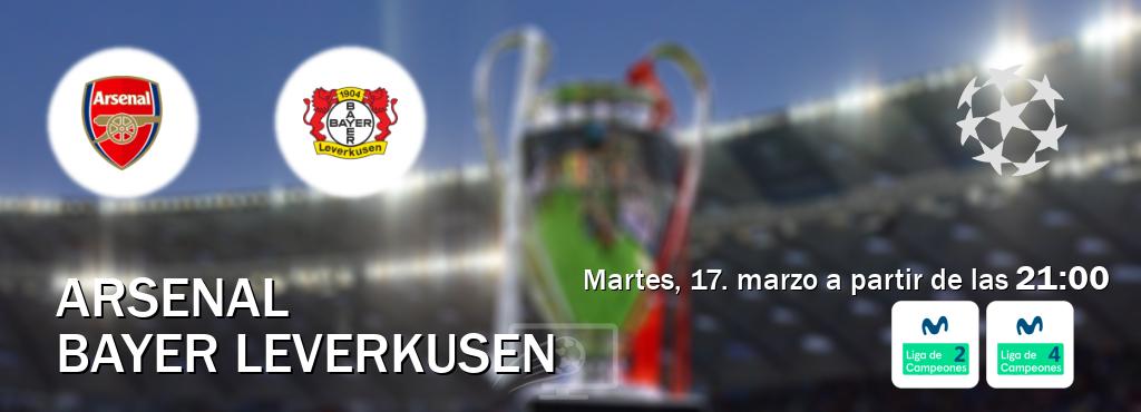 El partido entre Arsenal y Bayer Leverkusen será retransmitido por Movistar Liga de Campeones 2 y Movistar Liga de Campeones 4 (martes, 17. marzo a partir de las  21:00).