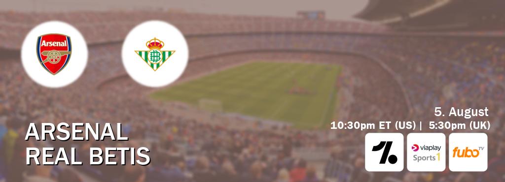 You can watch game live between Arsenal and Real Betis on OneFootball, Viaplay Sports 1(UK), fuboTV(US).