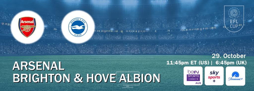 You can watch game live between Arsenal and Brighton & Hove Albion on beIN Sports Connect(AU), Sky Sports+(UK), Paramount+(US). You can watch game live between Arsenal and Brighton & Hove Albion on beIN Sports Connect(AU), Sky Sports+(UK), Paramount+(US).