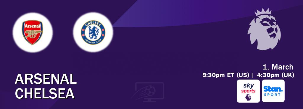 You can watch game live between Arsenal and Chelsea on Sky Sports Premier League(UK) and Stan Sport(AU).