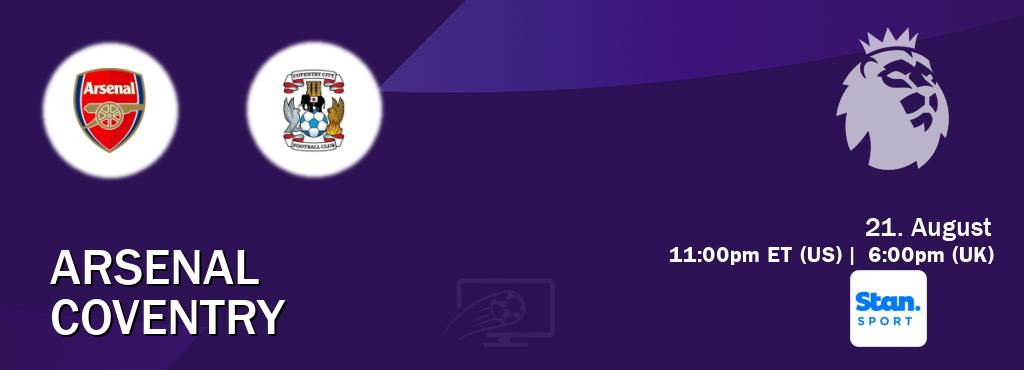 You can watch game live between Arsenal and Coventry on Stan Sport(AU).