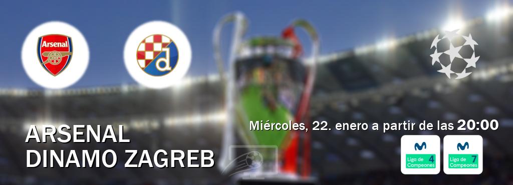 El partido entre Arsenal y Dinamo Zagreb será retransmitido por Movistar Liga de Campeones 4 y Movistar Liga de Campeones 7 (miércoles, 22. enero a partir de las  20:00).