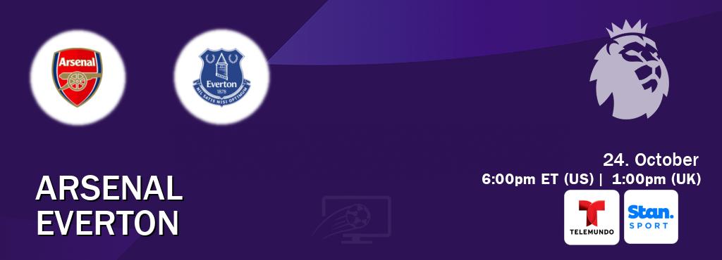You can watch game live between Arsenal and Everton on Telemundo(US) and Stan Sport(AU).