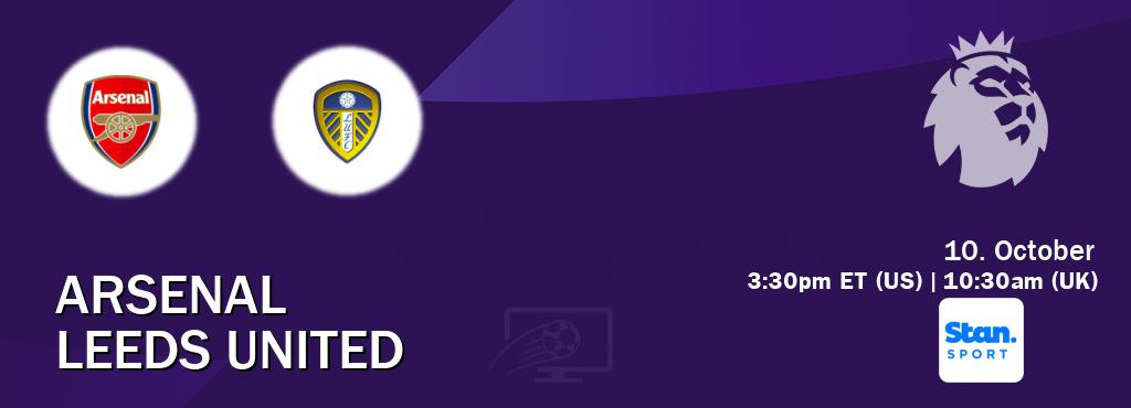 You can watch game live between Arsenal and Leeds United on Stan Sport(AU). You can watch game live between Arsenal and Leeds United on Stan Sport(AU).