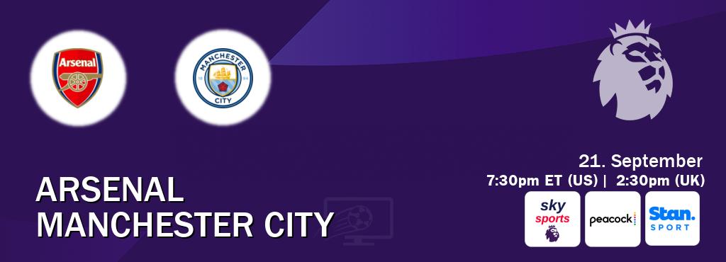 You can watch game live between Arsenal and Manchester City on Sky Sports Premier League(UK), Peacock(US), Stan Sport(AU). You can watch game live between Arsenal and Manchester City on Sky Sports Premier League(UK), Peacock(US), Stan Sport(AU).