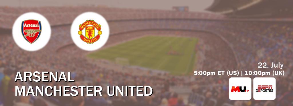 You can watch game live between Arsenal and Manchester United on MUTV(UK) and ESPN Deportes(US).