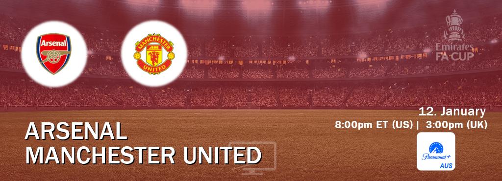 You can watch game live between Arsenal and Manchester United on Paramount+ Australia(AU).