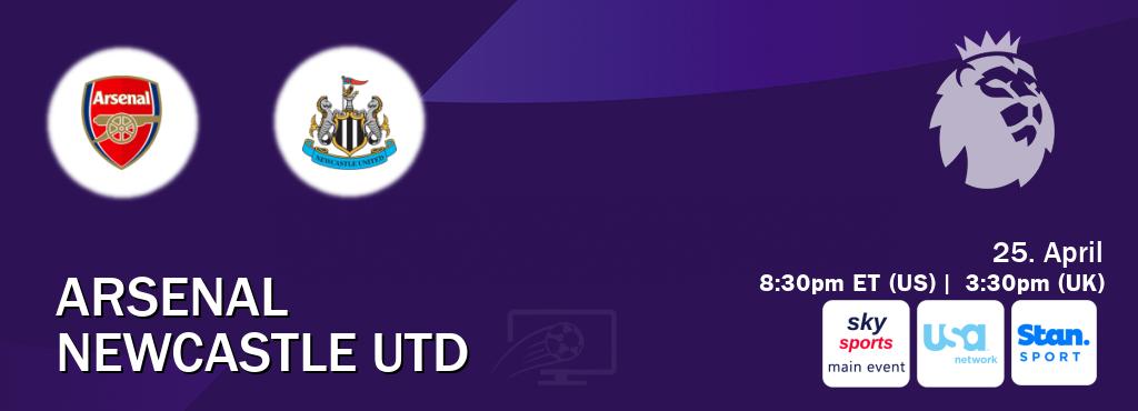 You can watch game live between Arsenal and Newcastle Utd on Sky Sports Main Event(UK), USA Network(US), Stan Sport(AU). You can watch game live between Arsenal and Newcastle Utd on Sky Sports Main Event(UK), USA Network(US), Stan Sport(AU).
