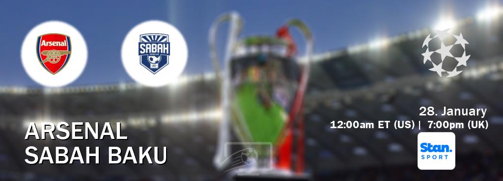 You can watch game live between Arsenal and Sabah Baku on Stan Sport(AU). You can watch game live between Arsenal and Sabah Baku on Stan Sport(AU).