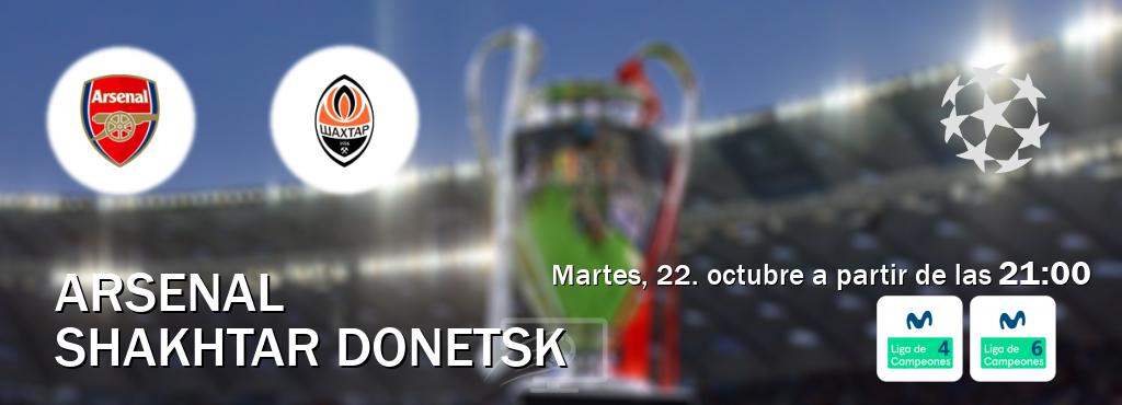 El partido entre Arsenal y Shakhtar Donetsk será retransmitido por Movistar Liga de Campeones 4 y Movistar Liga de Campeones 6  (martes, 22. octubre a partir de las  21:00).