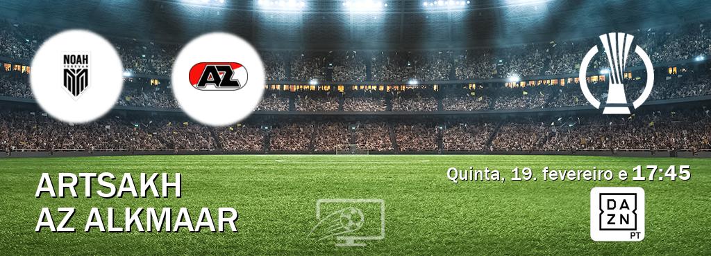 Jogo entre Artsakh e AZ Alkmaar tem emissão DAZN (quinta, 19. fevereiro e  17:45).
