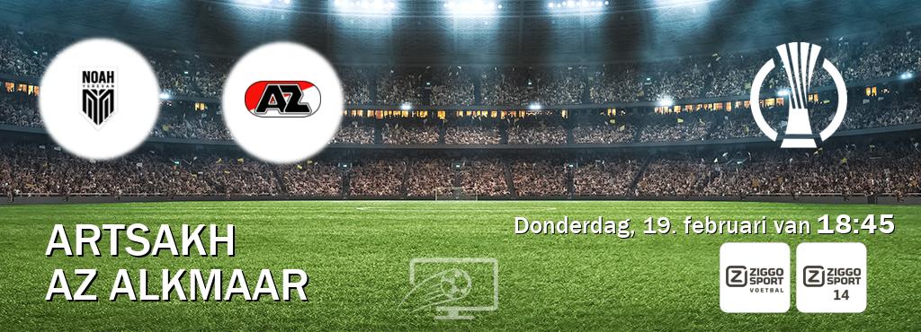 Wedstrijd tussen Artsakh en AZ Alkmaar live op tv bij Ziggo Sport, Ziggo Sport 14 (donderdag, 19. februari van  18:45).