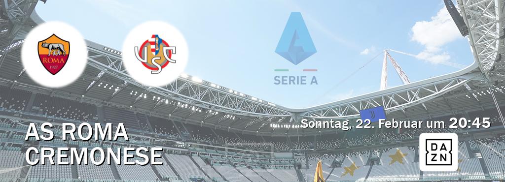 Das Spiel zwischen AS Roma und Cremonese wird am Sonntag, 22. Februar um 20:45, live vom DAZN übertragen. Das Spiel zwischen AS Roma und Cremonese wird am Sonntag, 22. Februar um 20:45, live vom DAZN übertragen.