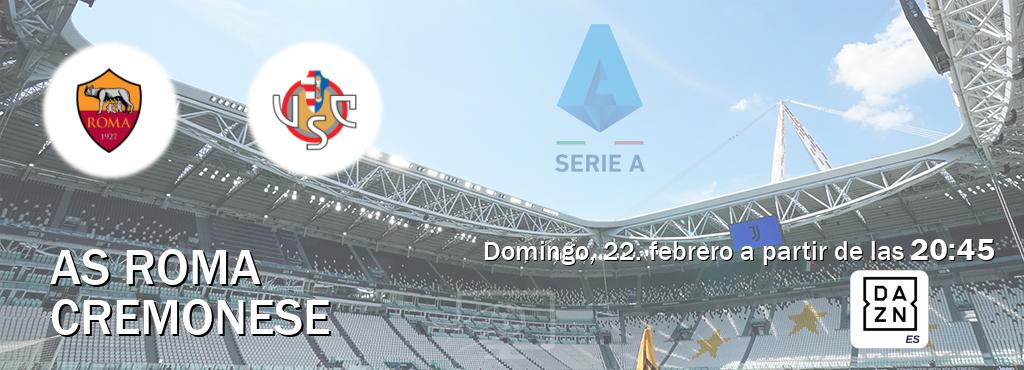 El partido entre AS Roma y Cremonese será retransmitido por DAZN España (domingo, 22. febrero a partir de las 20:45). El partido entre AS Roma y Cremonese será retransmitido por DAZN España (domingo, 22. febrero a partir de las 20:45).