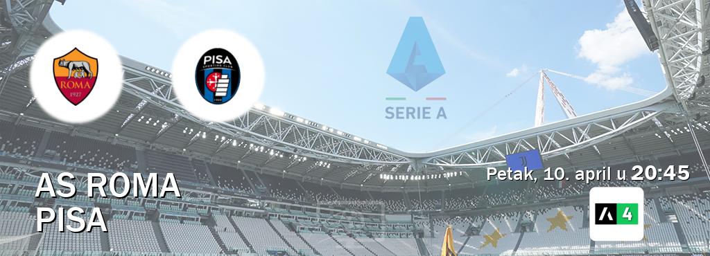 Izravni prijenos utakmice AS Roma i Pisa pratite uživo na Arena Sport 4 (petak, 10. april u  20:45).