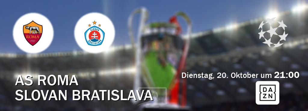 Das Spiel zwischen AS Roma und Slovan Bratislava wird am Dienstag, 20. Oktober um 21:00, live vom DAZN übertragen. Das Spiel zwischen AS Roma und Slovan Bratislava wird am Dienstag, 20. Oktober um 21:00, live vom DAZN übertragen.