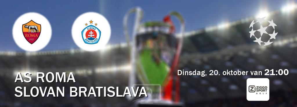 Wedstrijd tussen AS Roma en Slovan Bratislava live op tv bij Ziggo Sport 6 (dinsdag, 20. oktober van 21:00). Wedstrijd tussen AS Roma en Slovan Bratislava live op tv bij Ziggo Sport 6 (dinsdag, 20. oktober van 21:00).