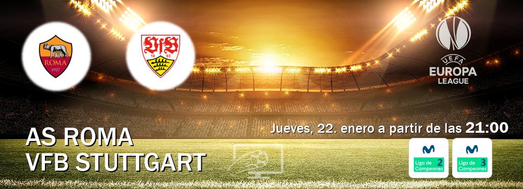 El partido entre AS Roma y VfB Stuttgart será retransmitido por Movistar Liga de Campeones 2 y Movistar Liga de Campeones 3 (jueves, 22. enero a partir de las  21:00).