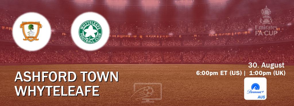 You can watch game live between Ashford Town and Whyteleafe on Paramount+ Australia(AU).