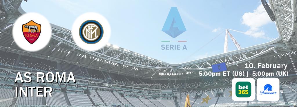 You can watch game live between AS Roma and Inter on bet365(UK) and Paramount+(US).