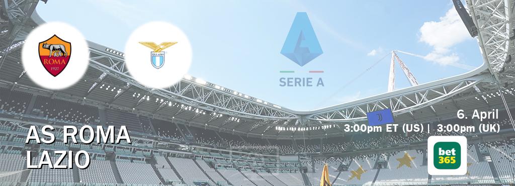 You can watch game live between AS Roma and Lazio on bet365(UK).