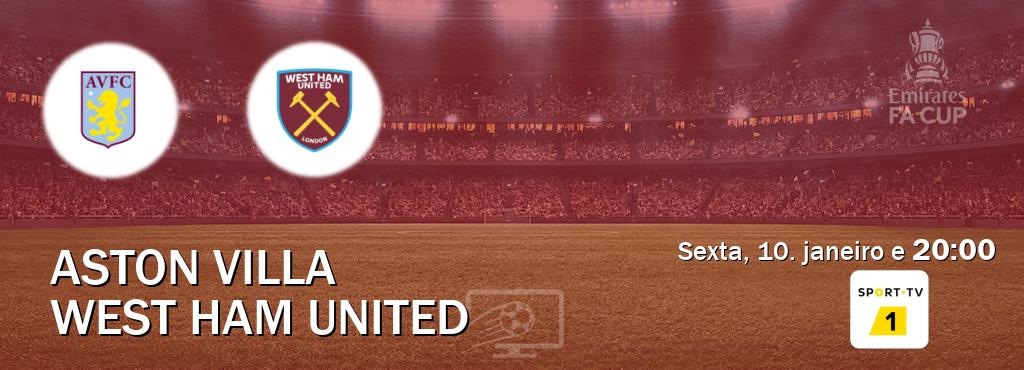 Jogo entre Aston Villa e West Ham United tem emissão Sport TV 1 (sexta, 10. janeiro e  20:00).