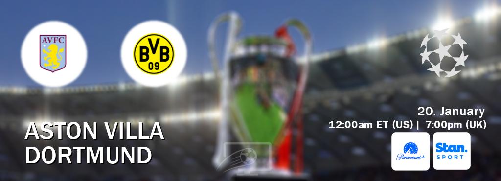 You can watch game live between Aston Villa and Dortmund on Paramount+(US) and Stan Sport(AU). You can watch game live between Aston Villa and Dortmund on Paramount+(US) and Stan Sport(AU).