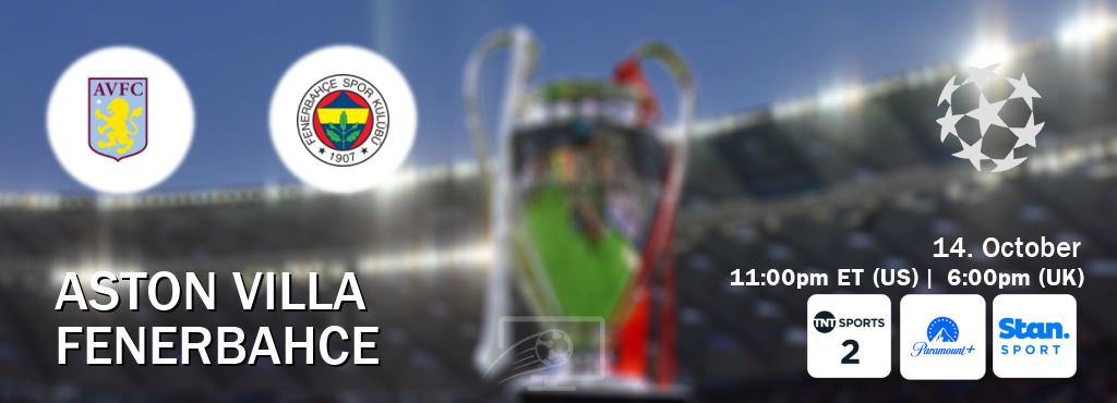 You can watch game live between Aston Villa and Fenerbahce on TNT Sports 2(UK), Paramount+(US), Stan Sport(AU). You can watch game live between Aston Villa and Fenerbahce on TNT Sports 2(UK), Paramount+(US), Stan Sport(AU).