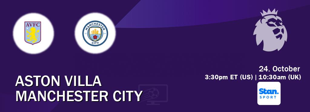 You can watch game live between Aston Villa and Manchester City on Stan Sport(AU). You can watch game live between Aston Villa and Manchester City on Stan Sport(AU).