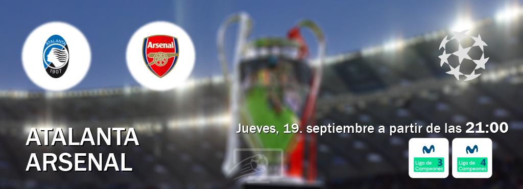 El partido entre Atalanta y Arsenal será retransmitido por Movistar Liga de Campeones 3 y Movistar Liga de Campeones 4 (jueves, 19. septiembre a partir de las  21:00).