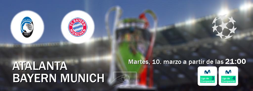 El partido entre Atalanta y Bayern Munich será retransmitido por Movistar Liga de Campeones 3 y Movistar Liga de Campeones 4 (martes, 10. marzo a partir de las  21:00).