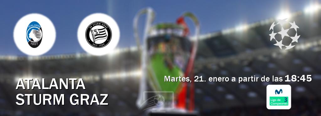 El partido entre Atalanta y Sturm Graz será retransmitido por Movistar Liga de Campeones 3 (martes, 21. enero a partir de las  18:45).