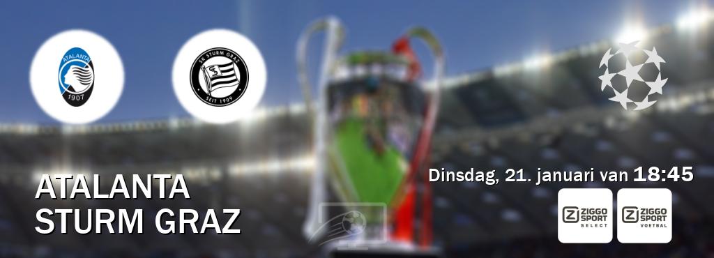 Wedstrijd tussen Atalanta en Sturm Graz live op tv bij Ziggo Sport 2, Ziggo Sport (dinsdag, 21. januari van  18:45).