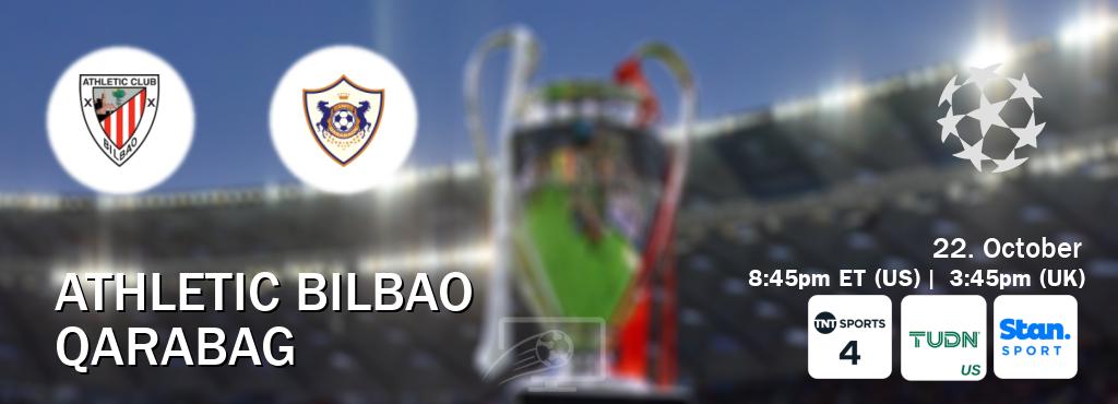 You can watch game live between Athletic Bilbao and Qarabag on TNT Sports 4(UK), TUDN(US), Stan Sport(AU). You can watch game live between Athletic Bilbao and Qarabag on TNT Sports 4(UK), TUDN(US), Stan Sport(AU).