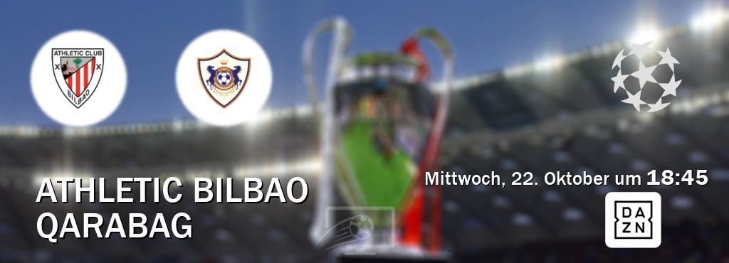 Das Spiel zwischen Athletic Bilbao und Qarabag wird am Mittwoch, 22. Oktober um 18:45, live vom DAZN übertragen. Das Spiel zwischen Athletic Bilbao und Qarabag wird am Mittwoch, 22. Oktober um 18:45, live vom DAZN übertragen.