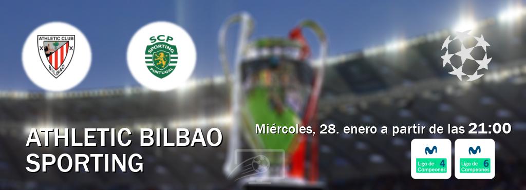 El partido entre Athletic Bilbao y Sporting será retransmitido por Movistar Liga de Campeones 4 y Movistar Liga de Campeones 6  (miércoles, 28. enero a partir de las  21:00).