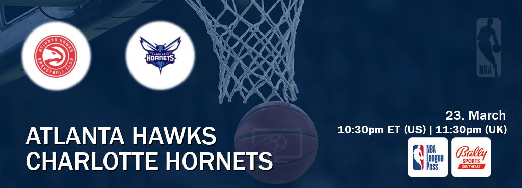 You can watch game live between Atlanta Hawks and Charlotte Hornets on NBA League Pass and Bally Sports Southeast(US).