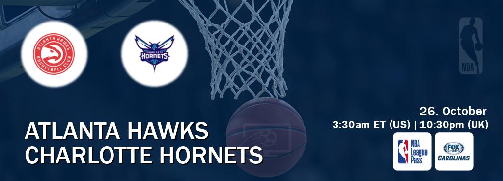 You can watch game live between Atlanta Hawks and Charlotte Hornets on NBA League Pass and Bally Sports North Carolina(US).