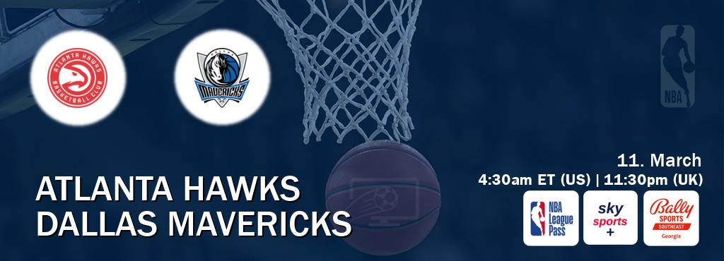 You can watch game live between Atlanta Hawks and Dallas Mavericks on NBA League Pass, Sky Sports+(UK), Bally Sports Georgia(US).