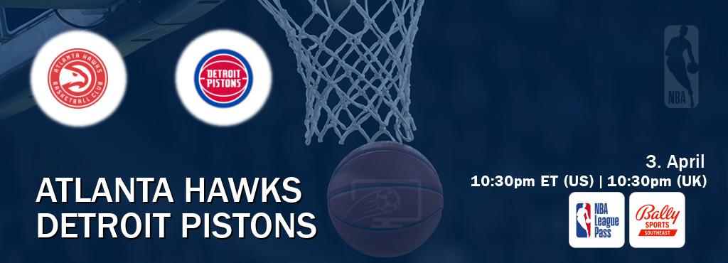 You can watch game live between Atlanta Hawks and Detroit Pistons on NBA League Pass and Bally Sports Southeast(US).