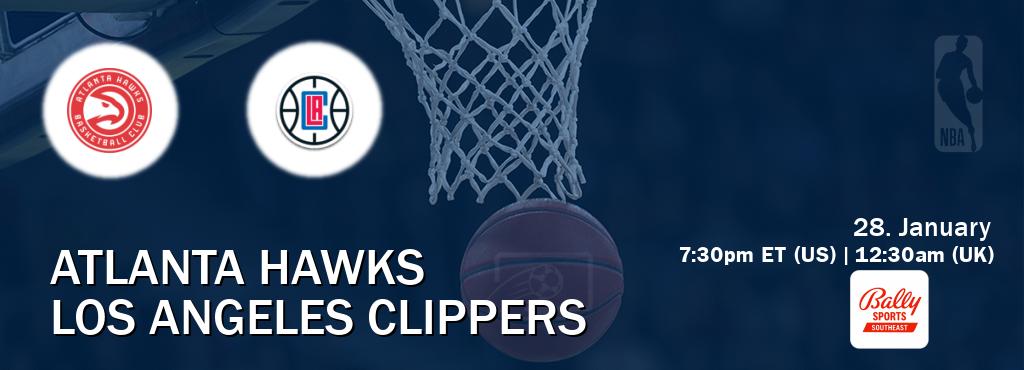 You can watch game live between Atlanta Hawks and Los Angeles Clippers on Bally Sports Southeast.