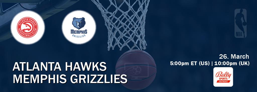You can watch game live between Atlanta Hawks and Memphis Grizzlies on Bally Sports Southeast.