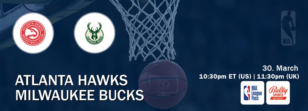 You can watch game live between Atlanta Hawks and Milwaukee Bucks on NBA League Pass and Bally Sports Southeast(US).