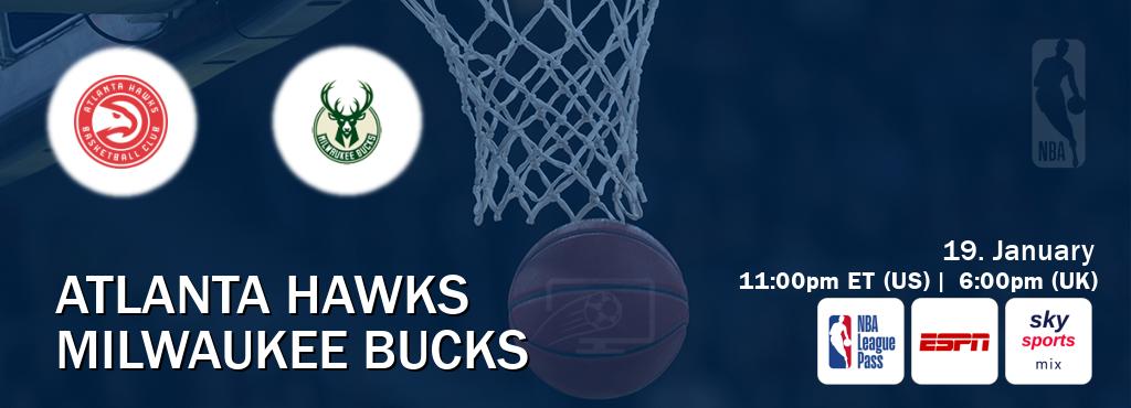 You can watch game live between Atlanta Hawks and Milwaukee Bucks on NBA League Pass, ESPN(AU), Sky Sports Mix(UK).